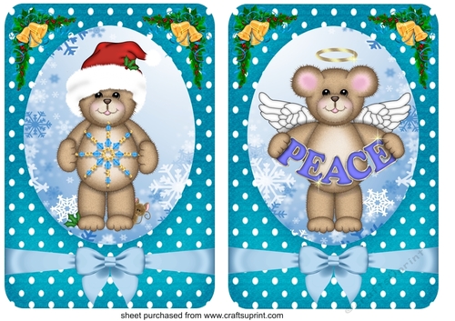 2 Blue Christmas bear card fronts/toppers 1