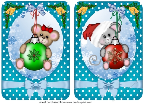 2 Blue Christmas bear card fronts/toppers 2