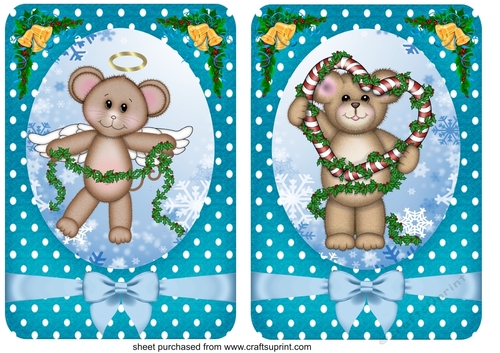 2 Blue Christmas bear card fronts/toppers 3