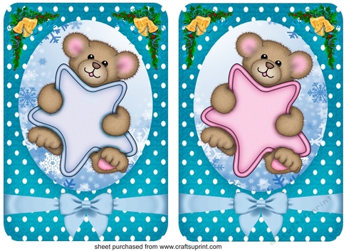 2 Blue Christmas bear card fronts/toppers 4