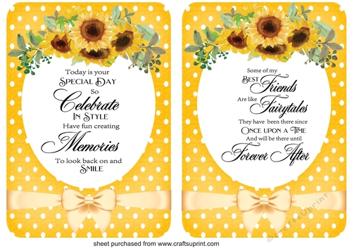 2 Yellow sunflower verse card fronts/toppers