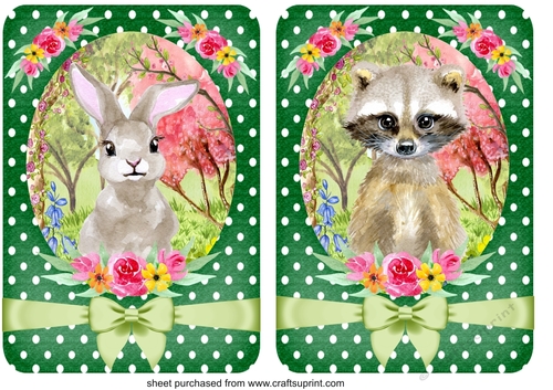 2 Green floral animal card fronts/toppers 1