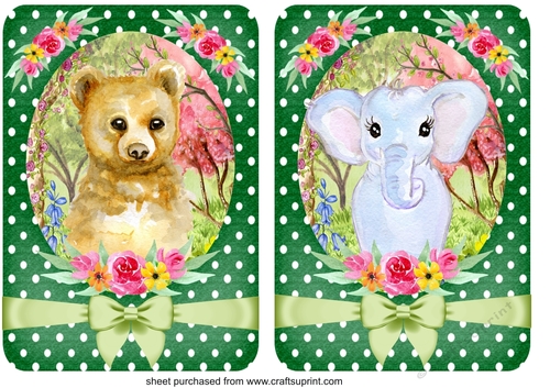 2 Green floral animal card fronts/toppers 2