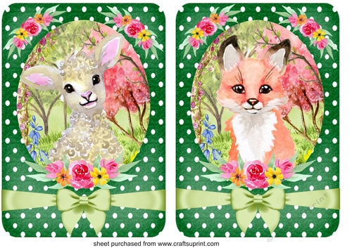 2 Green floral animal card fronts/toppers 3