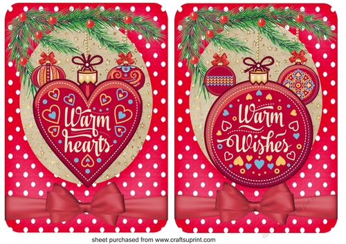 2 Red Christmas baubles card fronts/toppers