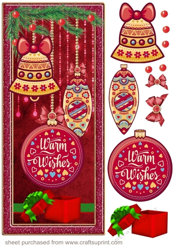 Red Christmas bell and bauble card front
