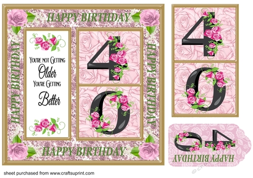 Rose age 40 Birthday card front with verse 1