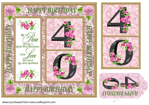 Rose age 40 Birthday card front with verse 2