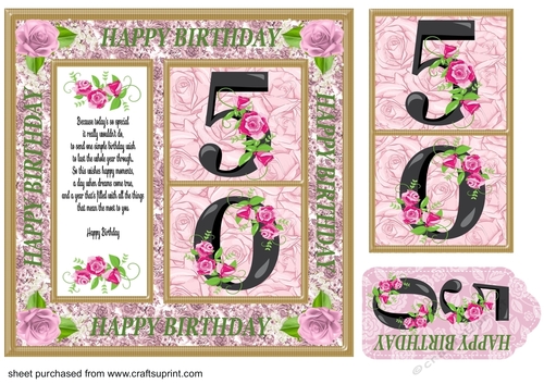 Rose age 50 Birthday card front with verse 1