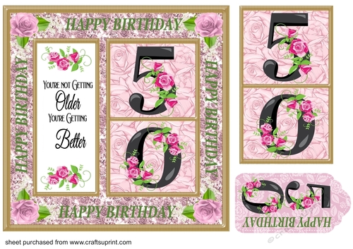 Rose age 50 Birthday card front with verse 2