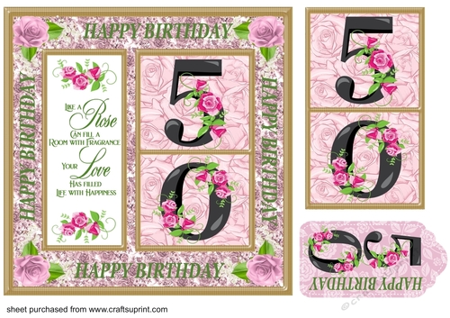 Rose age 50 Birthday card front with verse 3