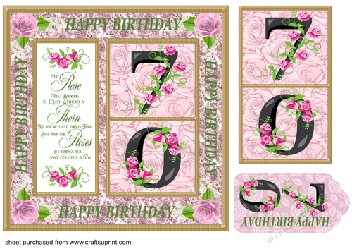 Rose age 70 Birthday card front with verse 2