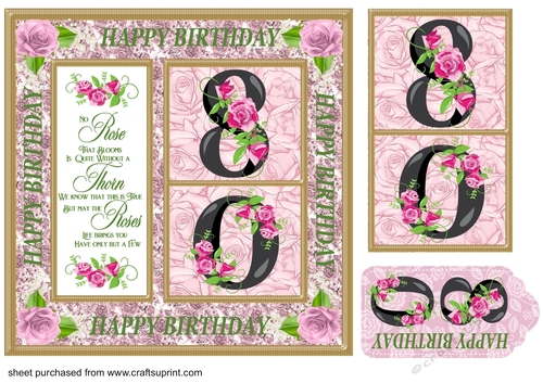 Rose age 80 Birthday card front with verse 1
