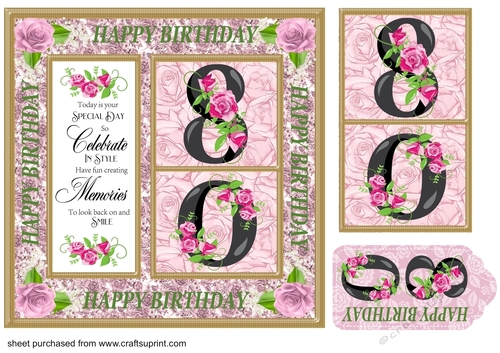 Rose age 80 Birthday card front with verse 2