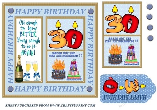 Male age 30 Birthday card front 1