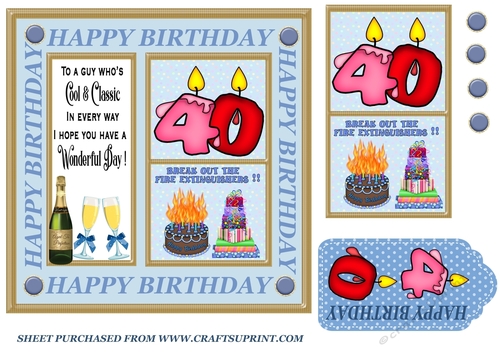 Male age 40 Birthday card front 1