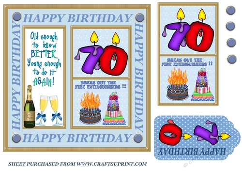 Male age 70 Birthday card front 1