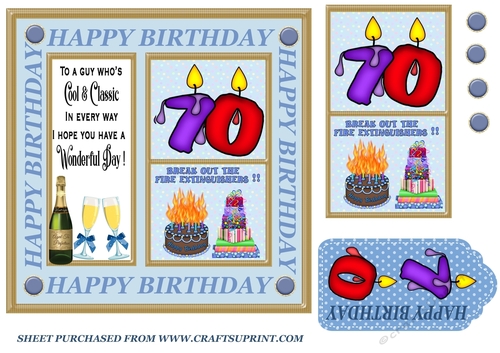 Male age 70 Birthday card front 2