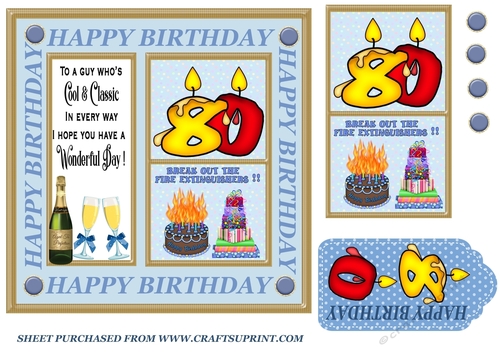 Male age 80 Birthday card front 1