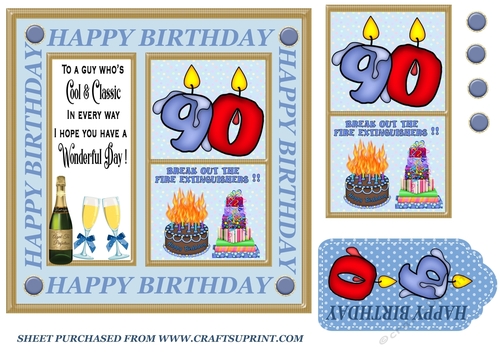 Male age 90 Birthday card front 2
