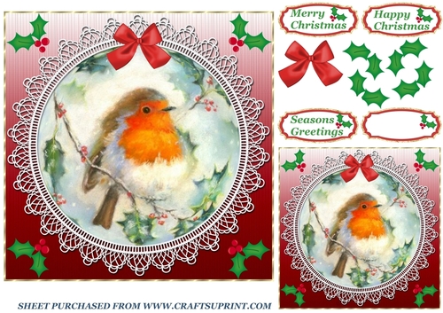 Red lace robin card front 8