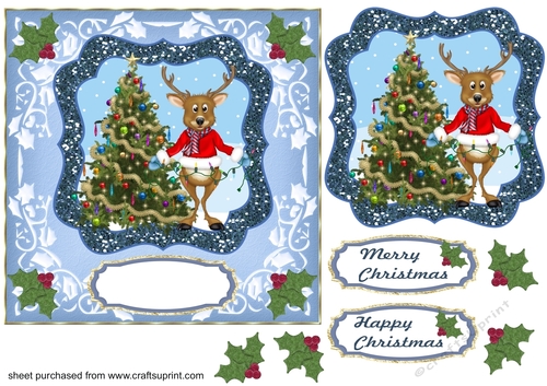 Rudy decorating the tree card front