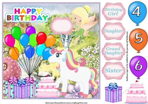 Unicorn and fairy multi relation and age card front