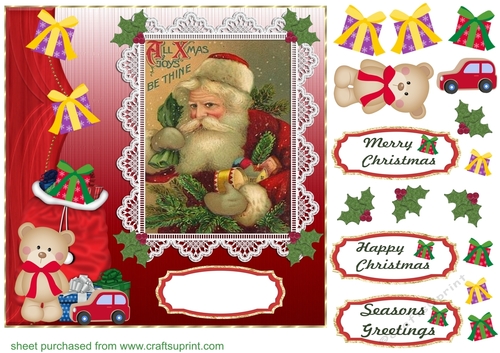 Vintage Santa with presents card front 1