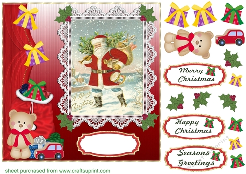 Vintage Santa with presents card front 2