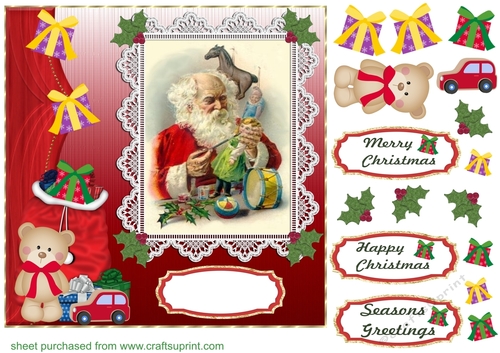 Vintage Santa with presents card front 3