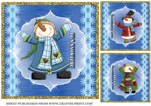 3 Its Snow time Snowman card fronts/toppers