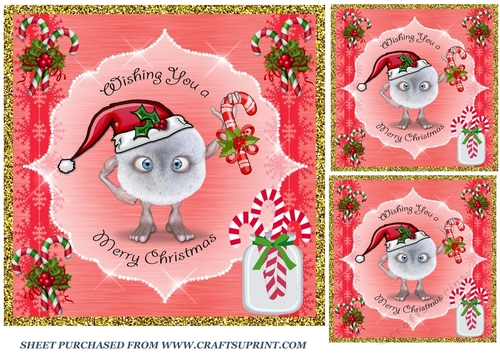3 Merry Christmas pom pom card fronts/toppers