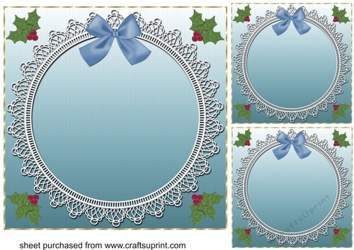 3 Blue Christmas lace card fronts/toppers