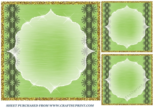 3 Light green Christmas snowflake card fronts/toppers