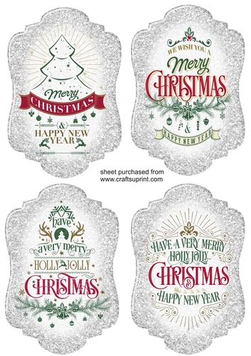 4 Silver Christmas sentiment toppers