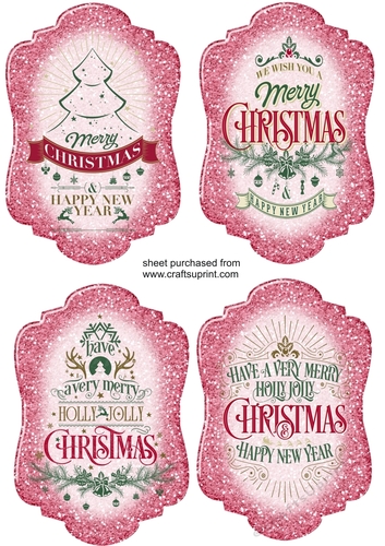 4 Pink Christmas sentiment toppers