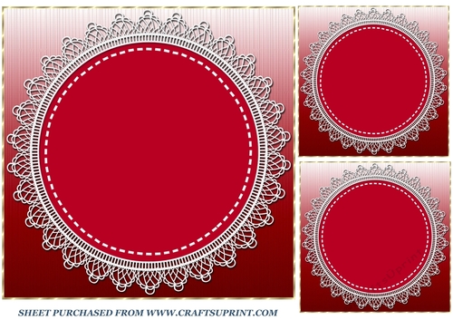 3 Red lace card front/topper blanks