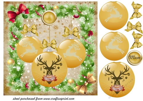 Gold stag bauble card front 