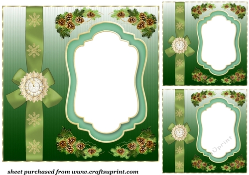 3 Green Christmas card front/topper blanks 3