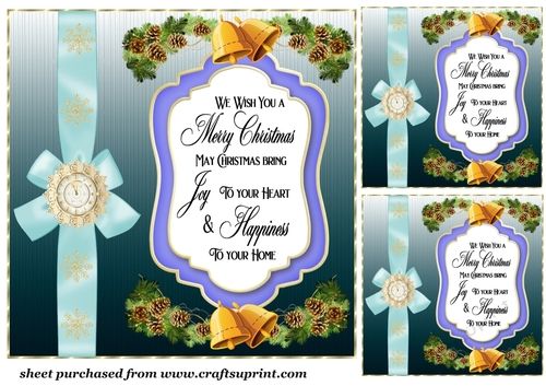 3 Blue Christmas verse card fronts/toppers 1