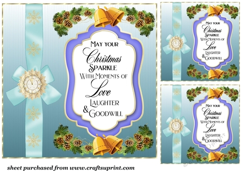 3 Blue Christmas verse card fronts/toppers 2
