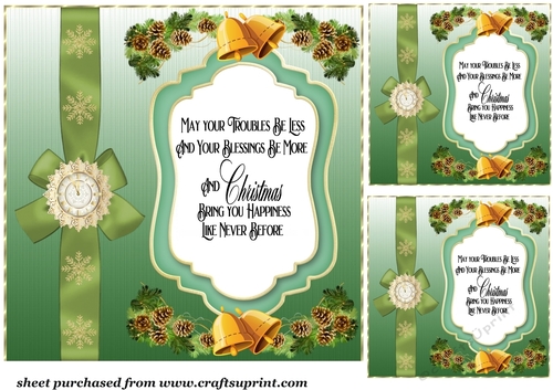 3 Green Christmas verse card fronts/toppers 1