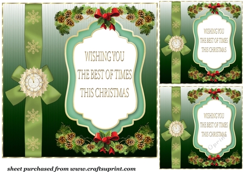 3 Green Christmas verse card fronts/toppers 2