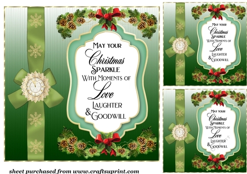 3 Green Christmas verse card fronts/toppers 4