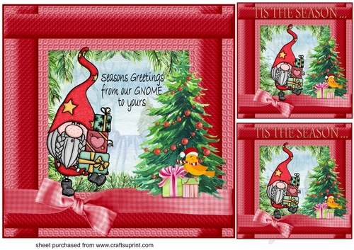 3 Christmas gnome card fronts/toppers