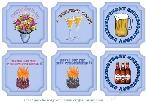 6 Blue assorted Birthday toppers