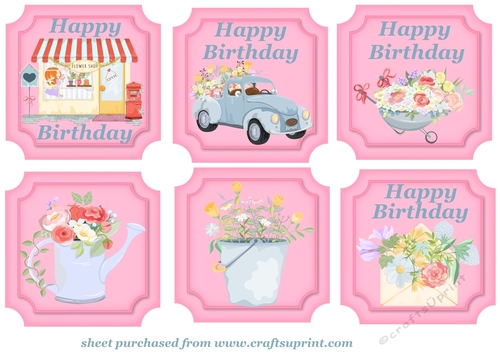 6 Pink floral Birthday toppers