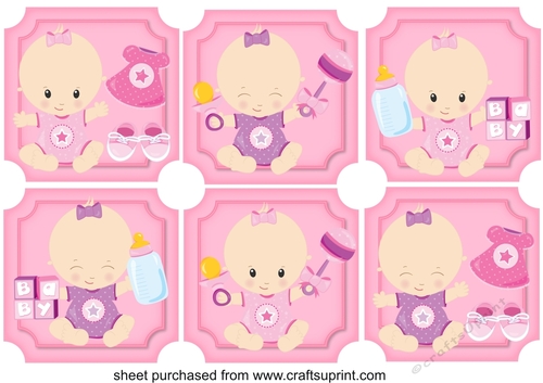 6 Pink baby girl toppers