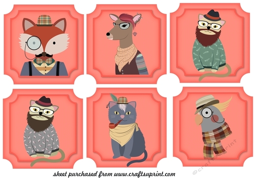 6 Orange hipster male birthday toppers