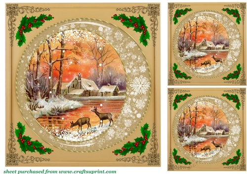 3 Gold snowflake frame scene card fronts/toppers 1